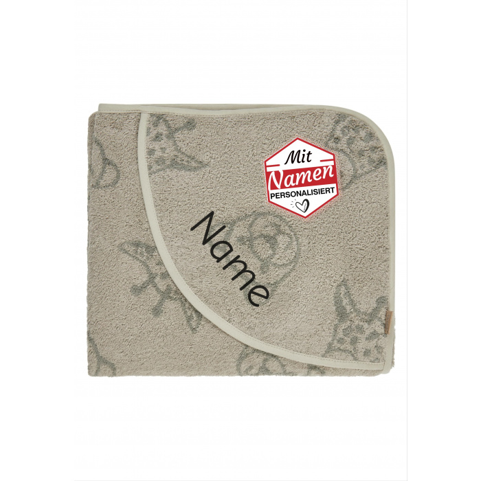 Sterntaler Kapuzenhandtuch mit Namen bestickt – Löwe Leo – 100x100 cm, Baby & Kinder Badetuch personalisiert, Steingrau