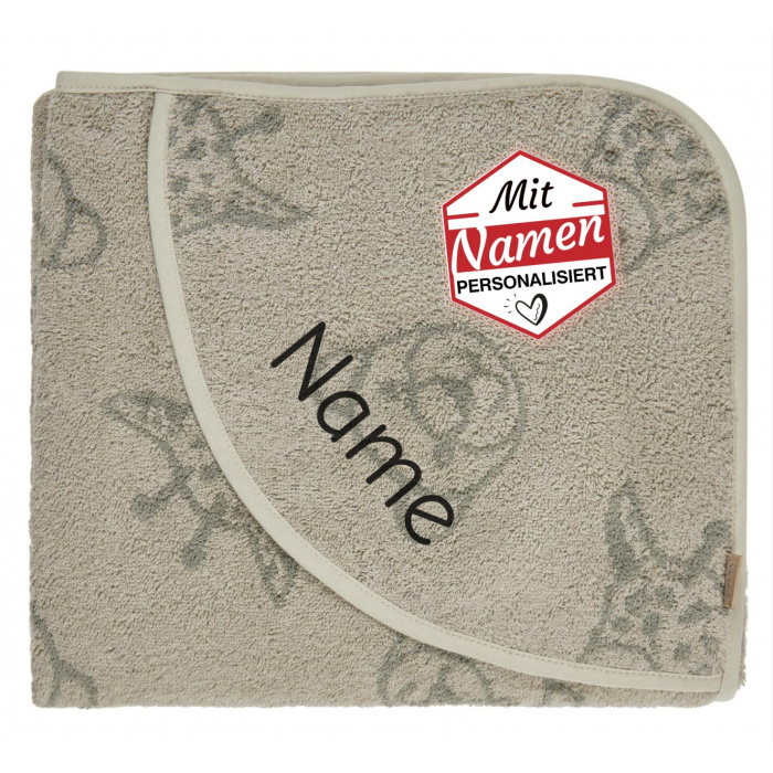 Sterntaler Kapuzenhandtuch mit Namen bestickt – Löwe Leo – 100x100 cm, Baby & Kinder Badetuch personalisiert, Steingrau