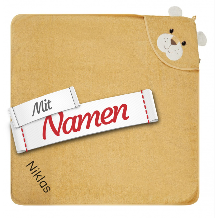Sterntaler Kapuzenhandtuch mit Namen bestickt Löwe Leo – Babybadetuch 100x100 cm aus Baumwolle