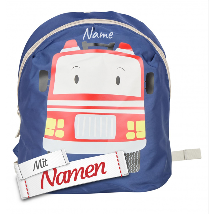 Sterntaler Kindergartenrucksack Mini Feuerwehr mit Namen bestickt, Kitarucksack blau
