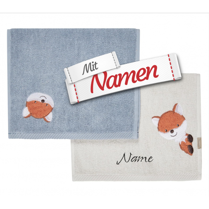 Sterntaler Kinderhandtuch mit Namen bestickt, Fuchs Filou 2er Set