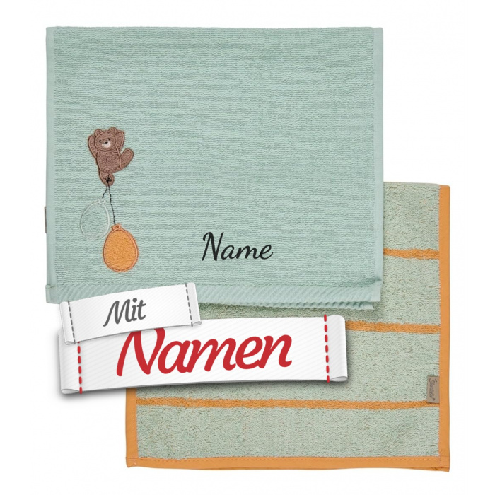 Sterntaler Kinderhandtuch personalisiert – Bär Bo 2er Set, mit Namen bestickt, 30x50 cm