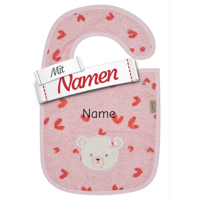 Sterntaler Lätzchen Bär Betty mit Namen bestickt, Druckknopf, 38 x 26 cm Rosa