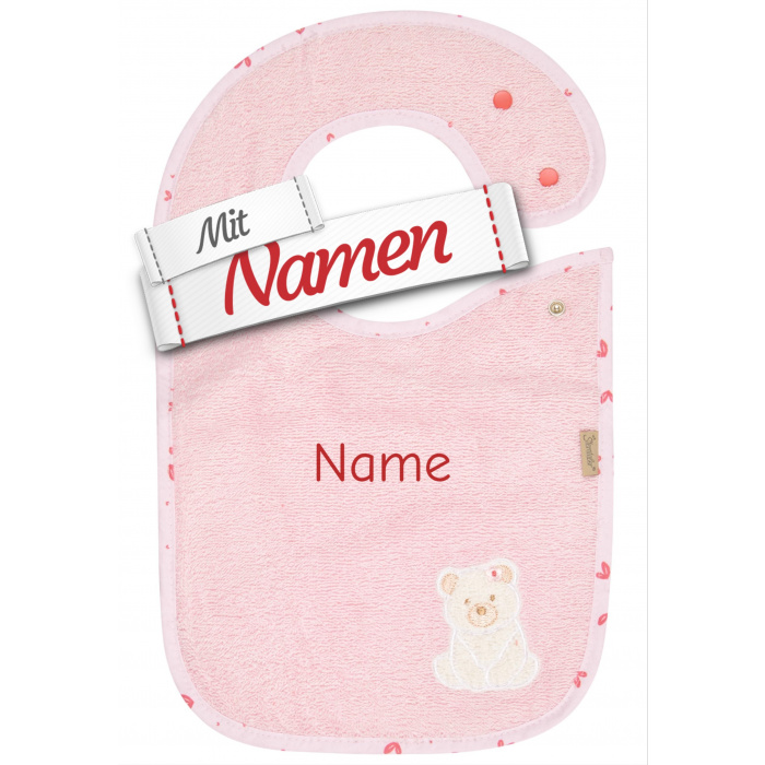 Sterntaler Lätzchen Bär Betty mit Namen bestickt, wasserdicht, 38 x 26 cm Rosa
