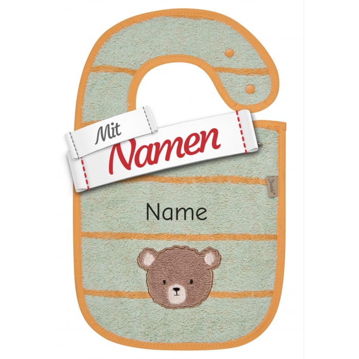 Sterntaler Lätzchen Bär Bo mit Namen bestickt, Druckknopf, 38 x 26 cm Mintgrün