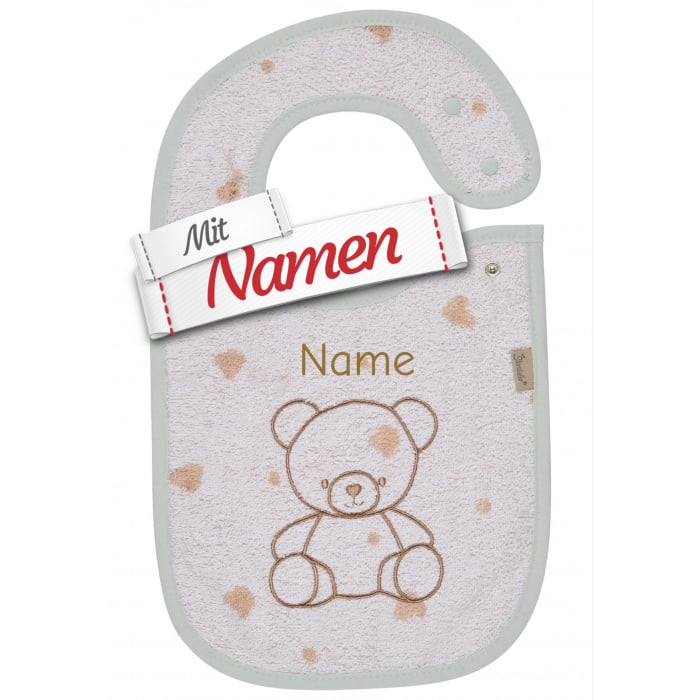 Sterntaler Lätzchen Bär Bo mit Namen bestickt, Druckknopf, 38 x 26 cm Weiß