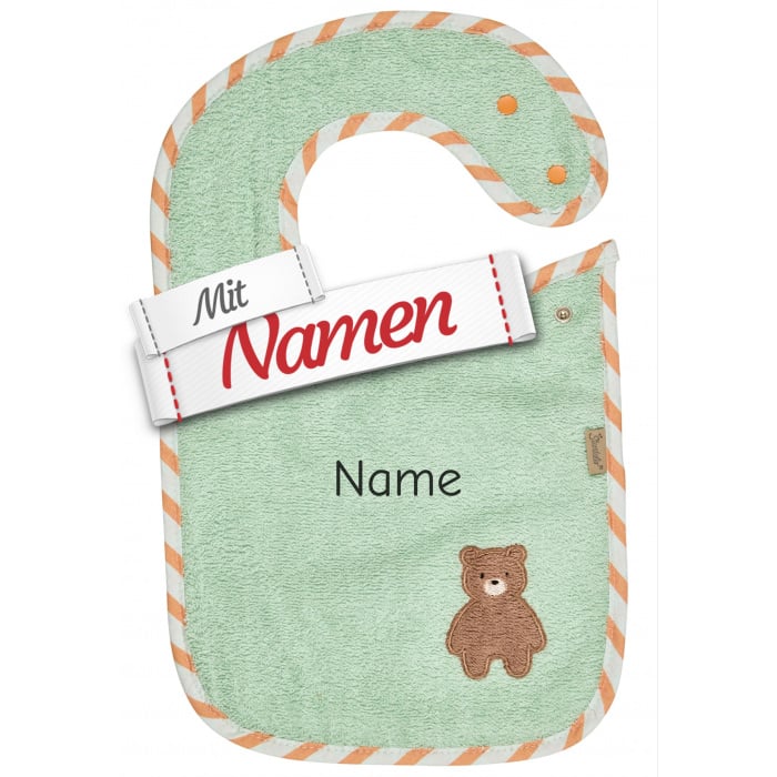 Sterntaler Lätzchen Bär Bo mit Namen bestickt, wasserdicht, 38 x 26 cm Mintgrün