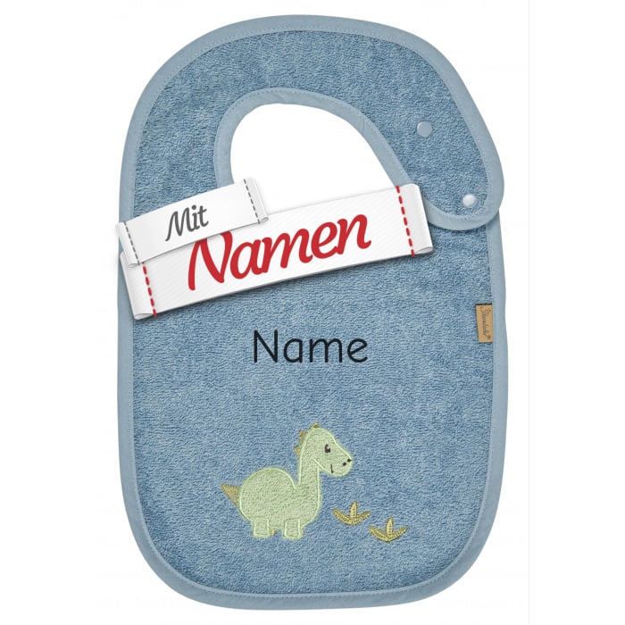 Sterntaler Lätzchen Dino Rexi mit Namen bestickt, Druckknopf, 38 x 26 cm Blau