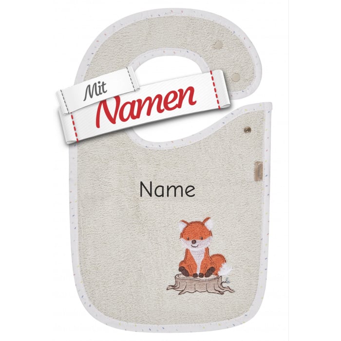Sterntaler Lätzchen Fuchs Filou mit Namen bestickt, wasserdicht, 38 x 26 cm Lichtgrau