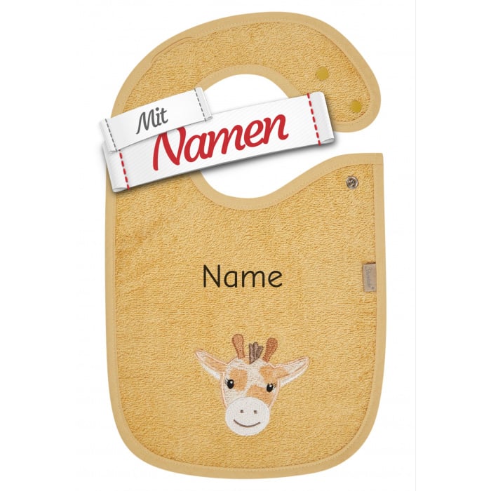 Sterntaler Lätzchen Giraffe Kaya mit Namen bestickt, Druckknopf, 38 x 26 cm Ocker