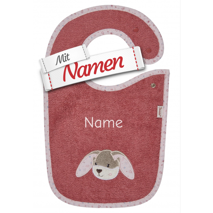 Sterntaler Lätzchen Hase Hanni mit Namen bestickt, wasserdicht, 38 x 26 cm Perlrosa