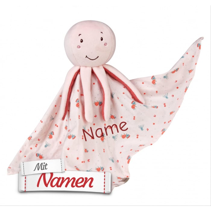 Sterntaler Schmusetuch Oktopus Ozean mit Namen bestickt personalisiert, L 33 cm Rosenholz