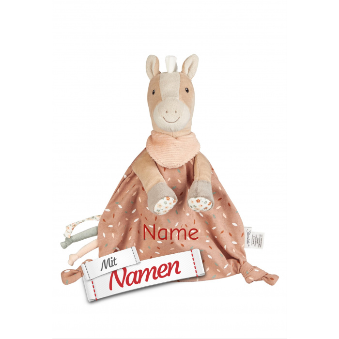 Sterntaler Schmusetuch Pferd Sunny mit Namen bestickt - Kuscheltuch für Baby und Kinder - Schnuffeltuch zum Greifen und Entdecken