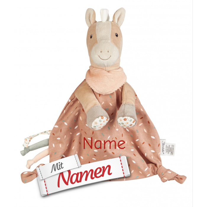 Sterntaler Schmusetuch Pferd Sunny mit Namen bestickt - Kuscheltuch für Baby und Kinder - Schnuffeltuch zum Greifen und Entdecken