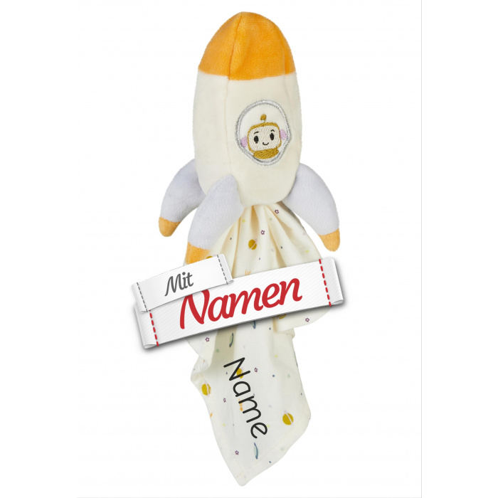 Sterntaler Schmusetuch Rakete Weltraum mit Namen bestickt personalisiert, M 25 cm
