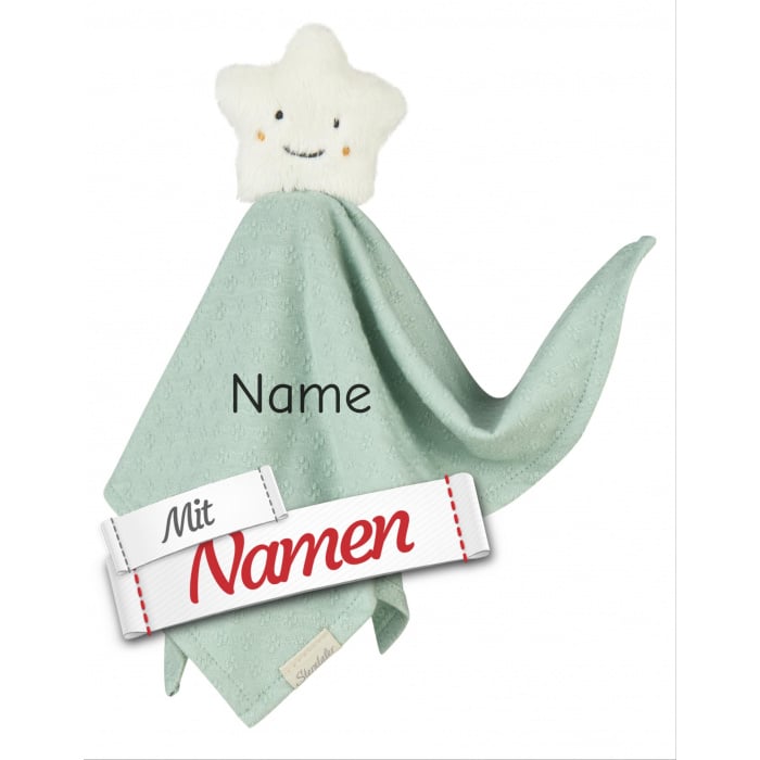 Sterntaler Schmusetuch Stern mit Namen bestickt personalisiert, S 26 cm Steingrün