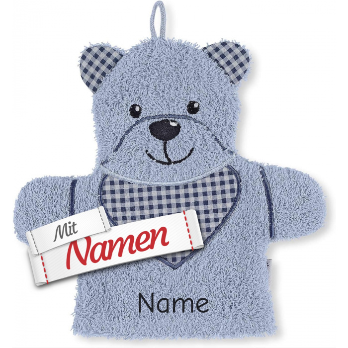 Sterntaler Spiel-Waschhandschuh Bär Baylee Blau, bestickt