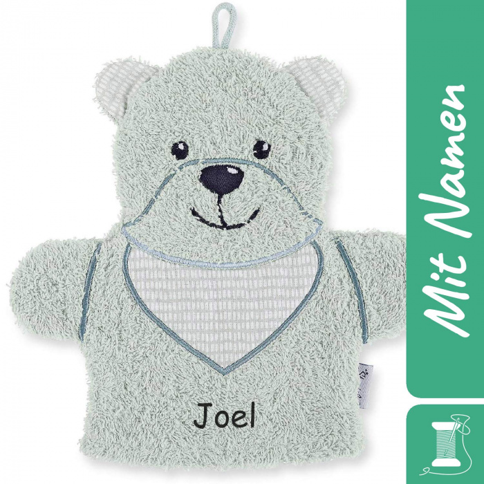 Sterntaler Spiel-Waschhandschuh Bär Baylee Grün, bestickt