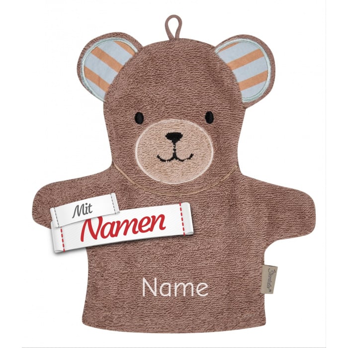 Sterntaler Waschhandschuh Bär Bo mit Namen bestickt, personalisiertes Baby Geschenk