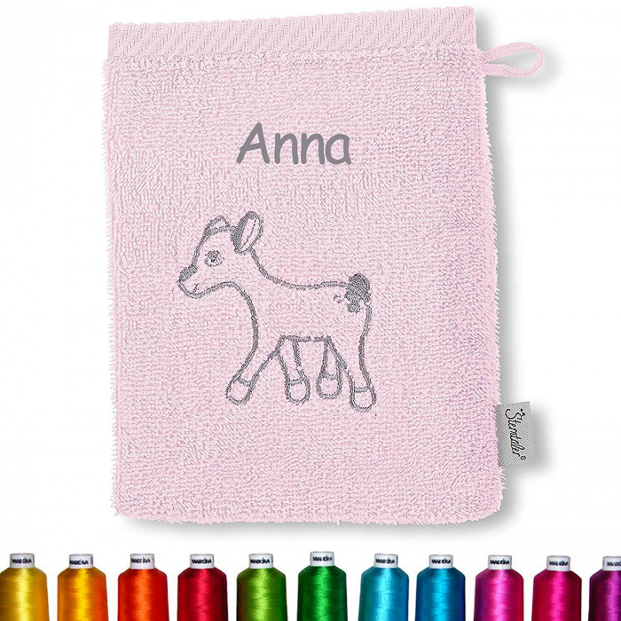 Sterntaler Waschhandschuh Waldis Rosie, personalisierbar, bestickt, Taufgeschenk, Rosa
