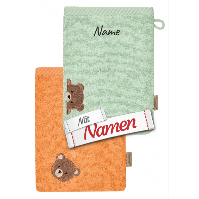 Sterntaler Waschlappen 2er Set Bär Bo bunt mit Namen bestickt, Babygeschenk