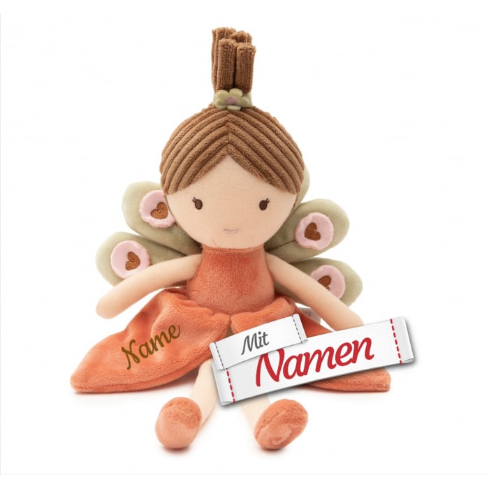 Stoffpuppe Fee personalisiert mit Namen, Pfau Pia, Kuschelpuppe 36 cm, Babygeschenk