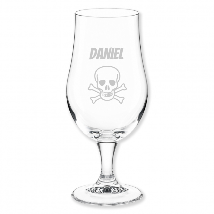 Totenkopfgeschenk Bierglas mit Namensgravur für Männer