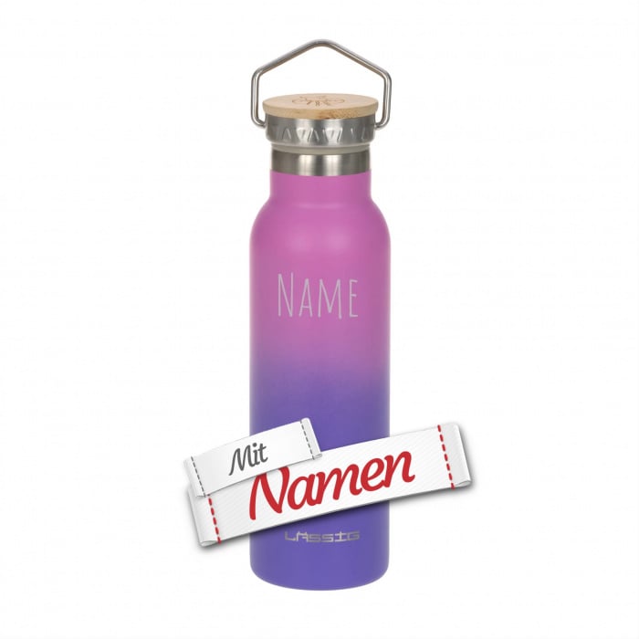 Trinkflasche Kinder mit Namen graviert, Lässig Unique Farbverlauf Lila, Edelstahl 460 ml