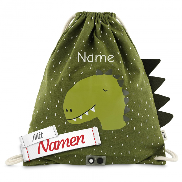 Trixie Dinosaurier Turnbeutel mit Namen, Mr. Dino bestickt für Kindergarten und Schule