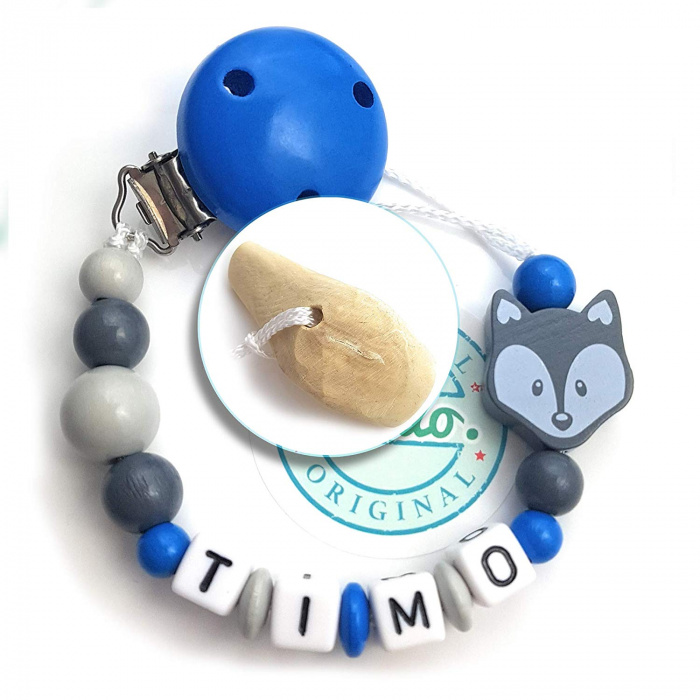 Grünspecht Veilchenwurzel an Schnullerkette Fuchs, Blau