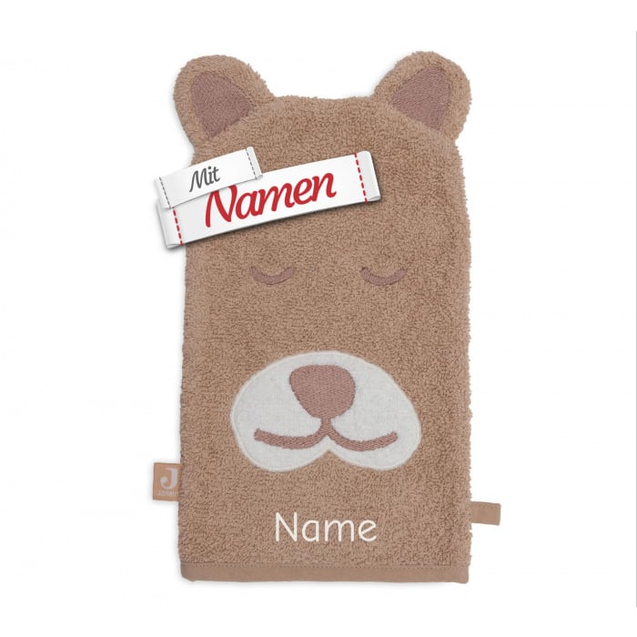 Waschlappen Baby personalisiert mit Namen, Waschhandschuh Gepard aus Frottee, Babygeschenk