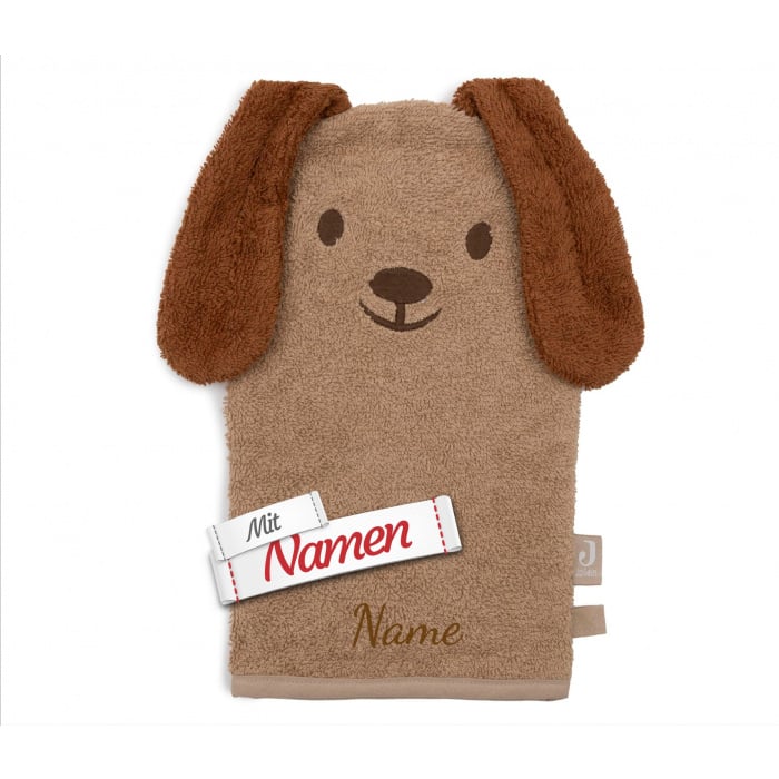 Waschlappen Baby personalisiert mit Namen, Waschhandschuh Hund Diego aus Frottee