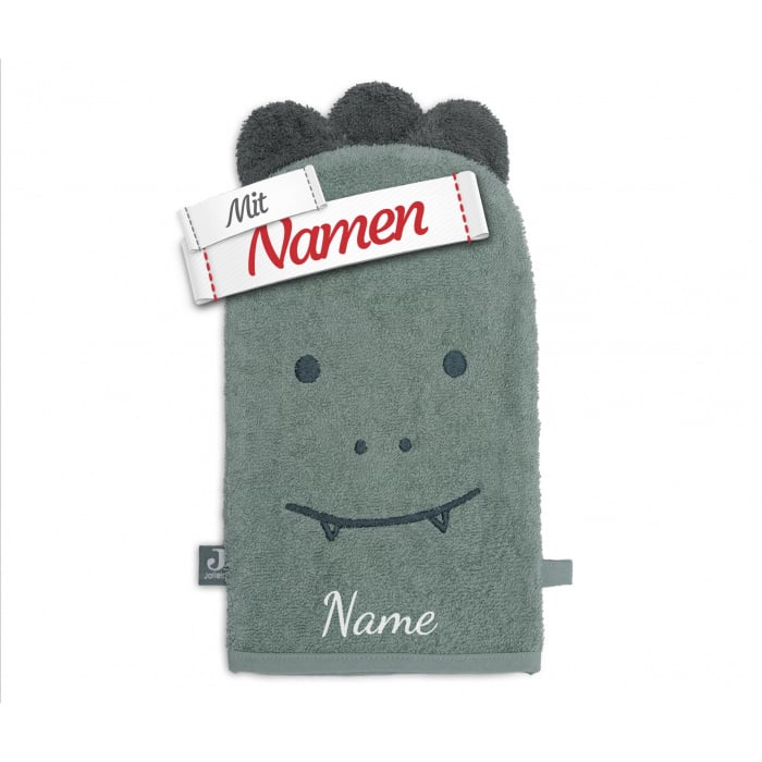 Waschlappen Baby personalisiert mit Namen, Waschhandschuh Krokodil aus Frottee