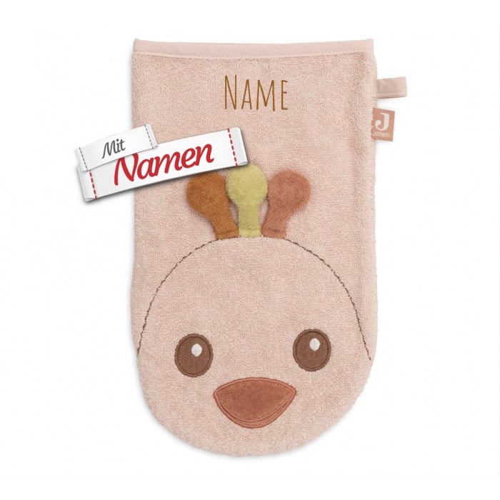 Waschlappen Baby personalisiert mit Namen, Waschhandschuh Pfau Pavie aus Frottee