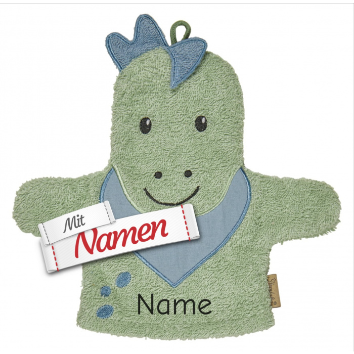 Waschlappen mit Namen bestickt DINO Rexi Dinosaurier von Sterntaler