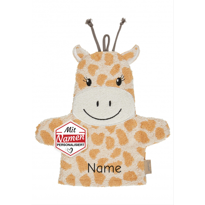 Waschlappen mit Namen bestickt Giraffe Kaya Giraffe von Sterntaler – personalisiertes Babygeschenk aus Baumwolle
