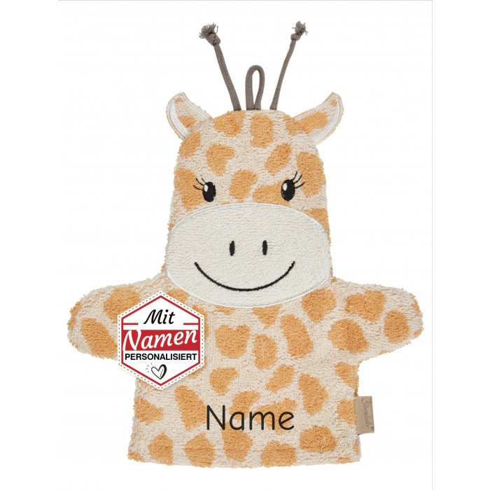 Waschlappen mit Namen bestickt Giraffe Kaya Giraffe von Sterntaler – personalisiertes Babygeschenk aus Baumwolle