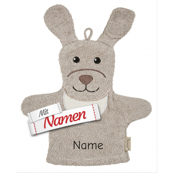 Waschlappen mit Namen bestickt Hund Lucky Hund – Sterntaler Waschhandschuh aus Baumwolle, personalisiertes Geschenk für Baby und Kind