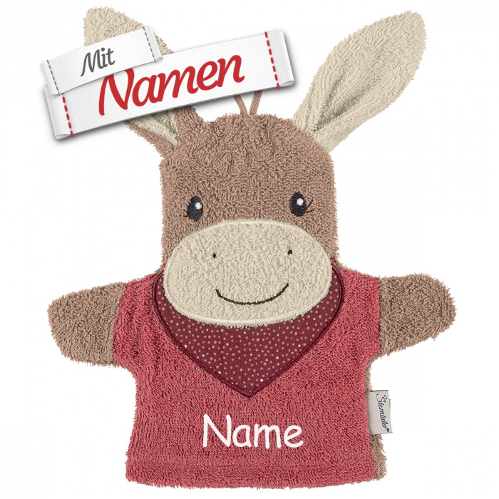 Waschlappen personalisiert Esel Emmily & Emmilius von Sterntaler – Waschhandschuh mit Namen bestickt