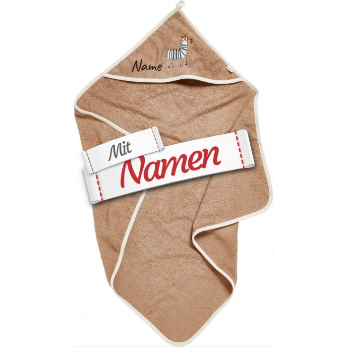 Zebra Kapuzenhandtuch mit Namen personalisiert – Playshoes Wildtiere Kapuzentuch bestickt für Baby und Kleinkind