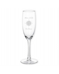 Abitur Geschenk Sektglas mit Kompassmotiv und Gravur