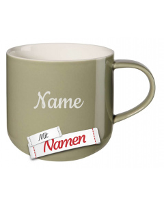 ASA Selection coppa Tasse mit Gravur, Porzellan Kaffeetasse personalisiert mit Namen als Geschenk f&uuml;r Frauen M&auml;nner, Kaffeebecher khaki / gr&uuml;n