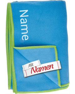 Badetuch mit Namen personalisiert &ndash; Microfaserhandtuch bestickt, Handtuch 80x160 cm, Blau