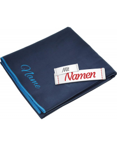 Badetuch mit Namen personalisiert &ndash; Microfaserhandtuch bestickt, Strandtuch 80x160 cm, Marine Blau