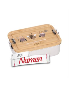 Brotdose Kinder mit Namen graviert, Lässig Nature, Edelstahl mit Bambusdeckel