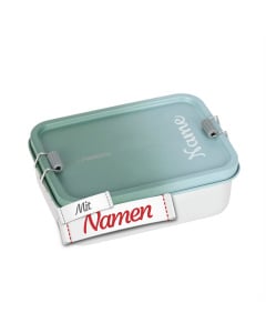 Brotdose Kinder mit Namen graviert, Lässig Unique Grün, Edelstahl mit Metalldeckel