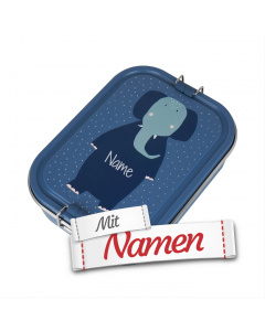 Brotdose Kinder mit Namen graviert, Trixie Elefant, Edelstahl groß mit Trennwand