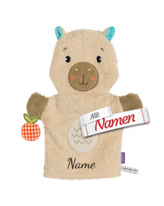 Fehn Capybara Baby Waschlappen personalisiert, Waschhandschuh mit Namen bestickt