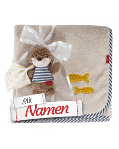 Fehn Kuscheldecke mit Namen bestickt, Otter Theo, Geschenk zur Geburt