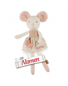 Fehn Maus Kuscheltier personalisiert, Erste Puppe mit Namen bestickt